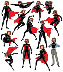 Super Heroine Set / Super heroine over white background in 13 different poses.