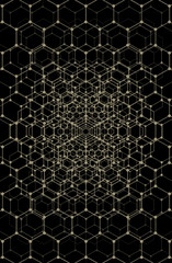 Abstract complex network, geometric pattern of hexagons.