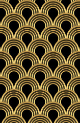 Abstract metallic yellow circle overlap on a black background.