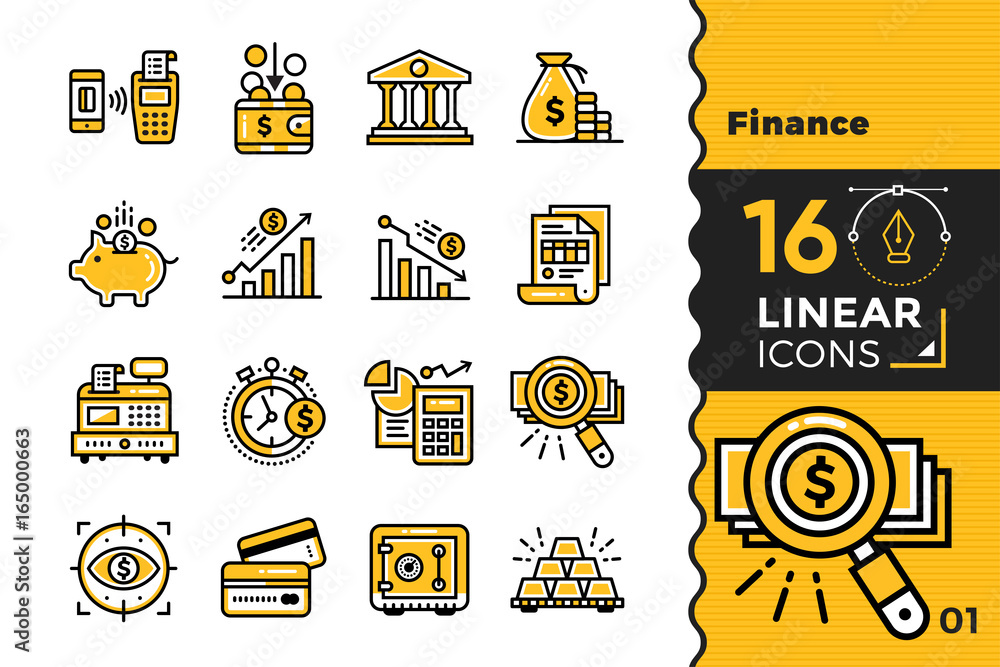 Poster vector outline icons collection of finance, banking. modern outline icons for mobile application and