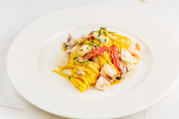 Seafood pasta Spaghetti with Seafood Cocktail