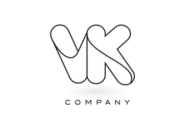 VK Monogram Letter Logo With Thin Black Monogram Outline Contour. Modern Trendy Letter Design Vector.