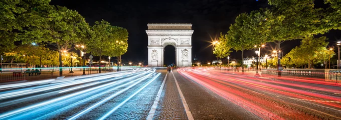 Fotobehang Arc de Triompe-panorama in Parijs, Frankrijk © eyetronic