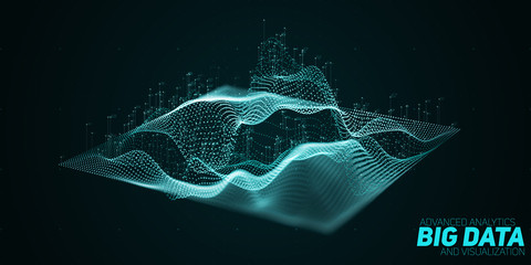 Vector abstract 3D big data plot visualization with shallow depth of field. Futuristic infographics aesthetic design. Visual information complexity. Social network or business analytics representation