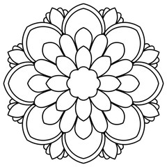 Black outline flower mandala. Doodle round decorative element for coloring book isolated on white background. Floral geometric circle. Vector illustration.