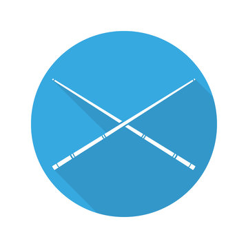 recommend clip art: Crossed billiard cues. Flat design long shadow glyph icon