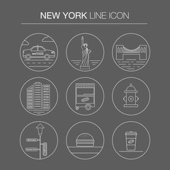 New York vector thin line icon set