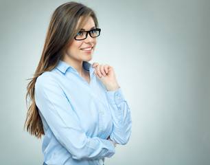 Smiling woman wearing glasses isolated portrait