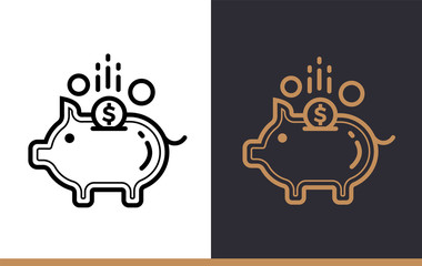 Vector linear icons PIGGY BANK of finance, banking. High quality modern icons suitable for print, website and presentation
