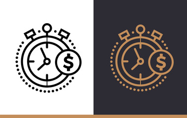 Vector linear icons TIME IS MONEY of finance, banking. High quality modern icons suitable for print, website and presentation