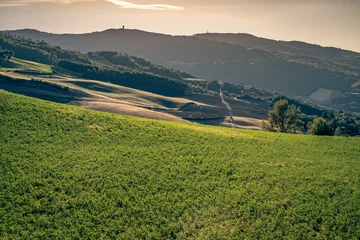 Poster Im Rahmen Kultivierte Hügel in der Nähe von Monghidoro, Provinz Bologna, Emilia Romagna, Italien © GiorgioMorara
