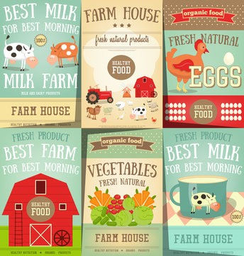Farm Food and Agriculture Posters Set