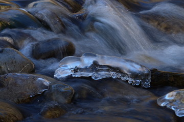 Close up from frozen ice in long exposure