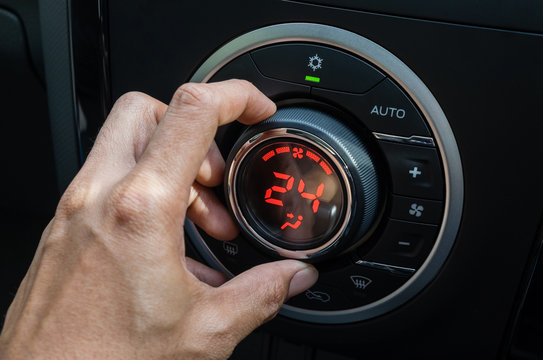 Adjust Air Conditioner In Car , Driver Hand Tuning Temperature Control In Car Air Conditioning System