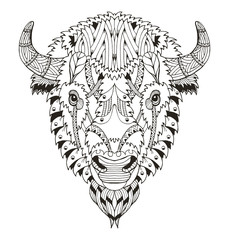 Fototapeta premium American buffalo head zentangle stylized, vector, illustration, pattern. Anti stress coloring book for adults and kids.
