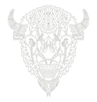 American buffalo head zentangle stylized, vector, illustration, freehand pencil, hand drawn, pattern. Zen art. Ornate vector. Lace. Coloring.