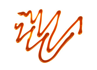 Sweet caramel sauce on white background