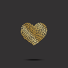 Butterflies from gold heart on black background. Vector