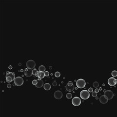 Random soap bubbles. Bottom wave with random soap bubbles on black background. Vector illustration.