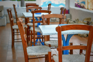 the interior of the cafe chairs and table