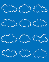 Set of various clouds on blue background