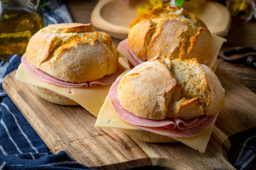 Sandwich with cheese and ground ham.
