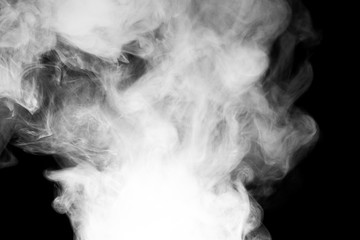 close up of steam smoke on black background.