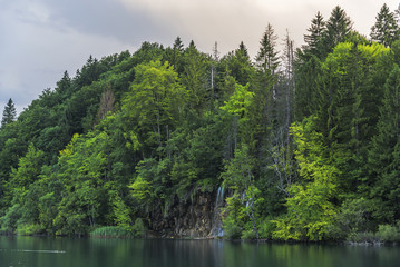 Plitvice Lakes in the evening.