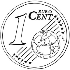1 euro cent hand drawn