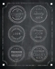 Premium quality label on chalkboard background, vector, illustration