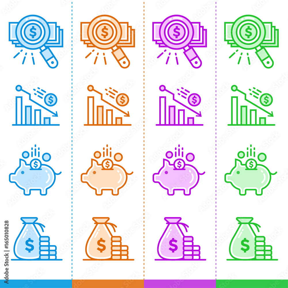 Poster vector set of linear icons, finance, banking. suitable for website, mobile apps and print