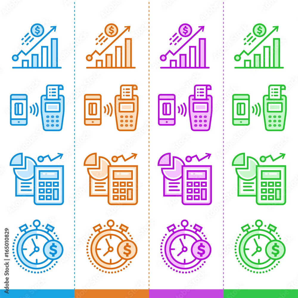 Poster vector set of linear icons, finance, banking. suitable for website, mobile apps and print