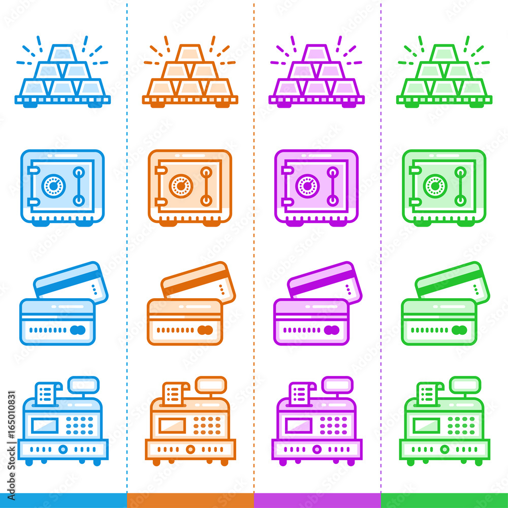 Poster vector set of linear icons, finance, banking. suitable for website, mobile apps and print