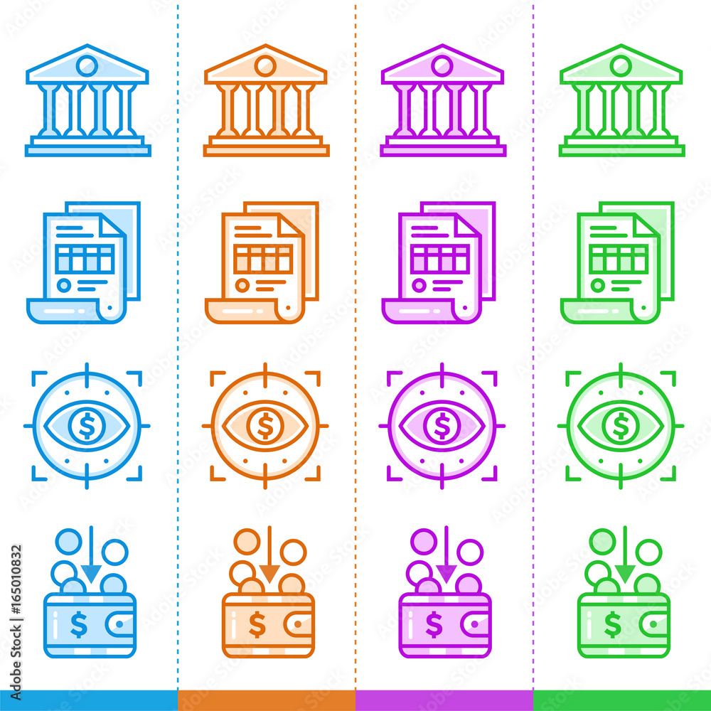 Poster vector set of linear icons, finance, banking. suitable for website, mobile apps and print