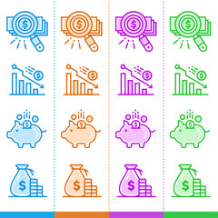 Vector set of linear icons, finance, banking. Suitable for website, mobile apps and print