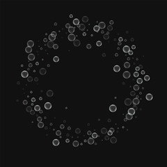 Soap bubbles. Ring frame with soap bubbles on black background. Vector illustration.