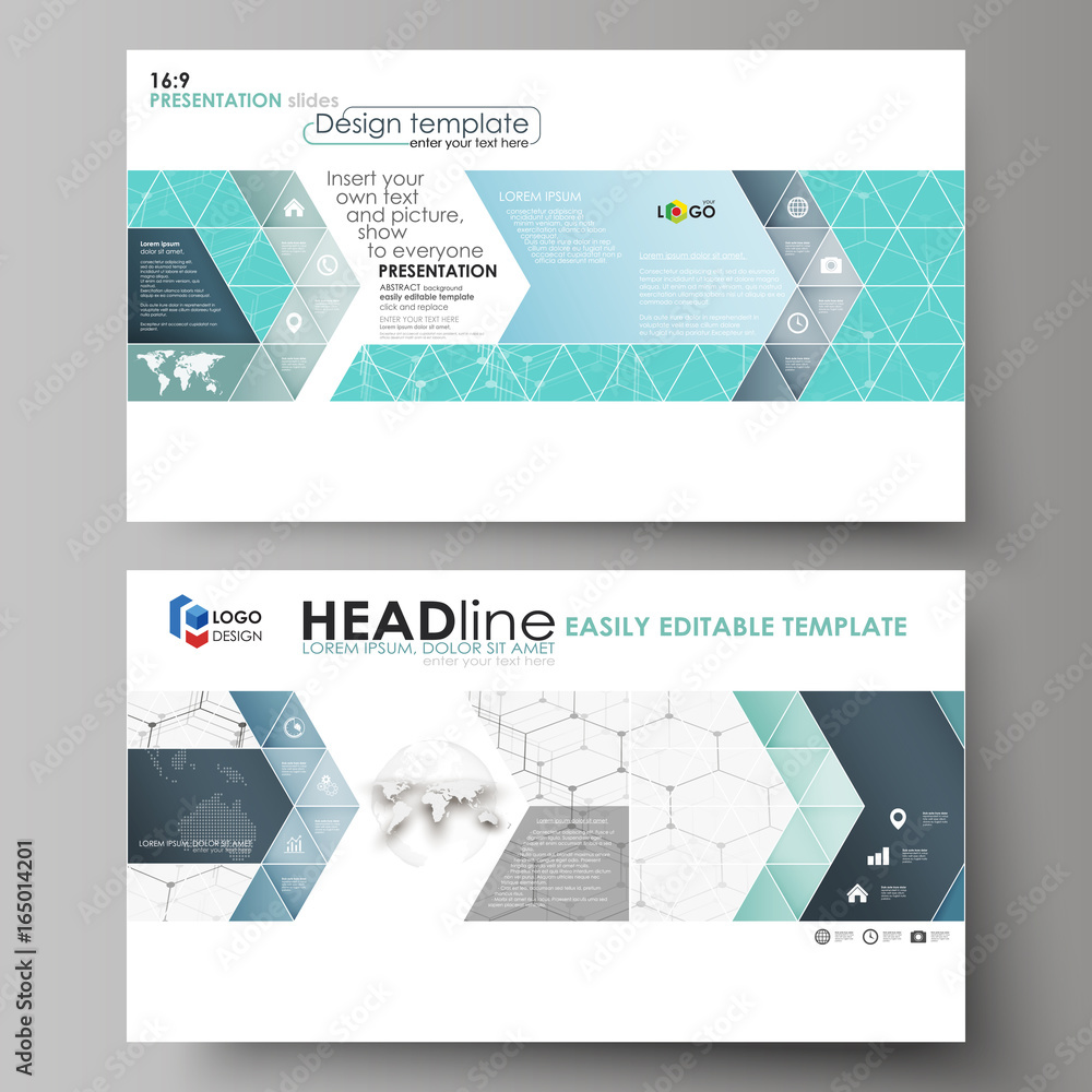 Poster business templates in hd format for presentation slides. abstract vector layouts in flat design. che