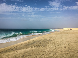 Fototapeta premium Sand dune and beach to the north of Santa Maria, Sal, Cape Verde