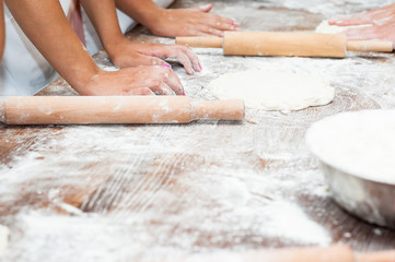 Manufacture of dough products. Hands close up