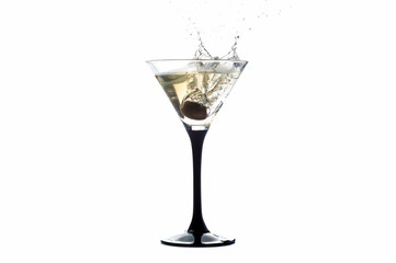 Cocktail martini with olive, a splash of vermouth in a glass