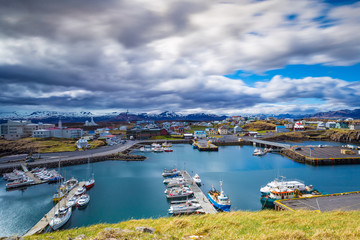 Naklejka na ściany i meble View of Stykkisholmur harbor, Western Iceland