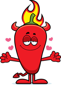 Cartoon Chili Pepper Devil Hug