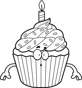 Surprised Cartoon Birthday Cupcake