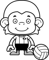 Cartoon Smiling Volleyball Player Monkey
