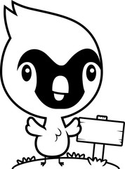 Cartoon Baby Cardinal Wood Sign