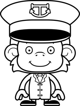 Cartoon Smiling Boat Captain Monkey