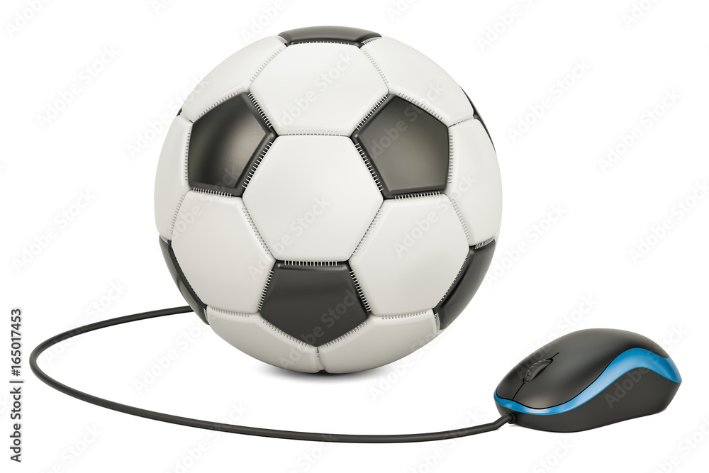 Poster soccer ball with computer mouse, 3d rendering