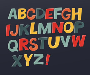Comic colorful alphabet. Vector set. Comic text. Comics book style. Vector set of funny english multicolor letters. Cute colorful vector English alphabet, funny typeface,  ABC, uppercase letters