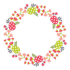 Vector Easter Wreath with Eggs and Flowers.