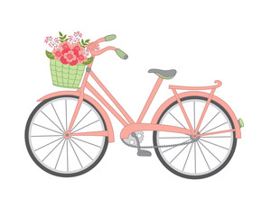 Fototapeta na wymiar Vector Bicycle with Floral Basket.
